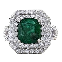 5.31 Carat Natural Green Emerald and Diamond (F-G Color, VS1-VS2 Clarity) 14K White Gold Luxury Engagement Ring for Women Exclusively Handcrafted in USA