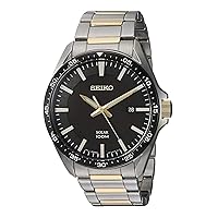 SEIKO Men's SNE485P1 Watch, Solar Quartz, Stainless Steel, 43mm, Black Dial, Water Resistant to 100m, Bracelet Type