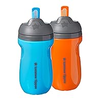 Tommee Tippee Insulated Straw Cup for Toddlers, Spill-Proof, 9oz, 12m+, 2-Count, Blue and Orange