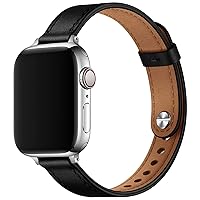 OUHENG Slim Band Compatible with Apple Watch Band 41mm 40mm 38mm, Women Genuine Leather Band Replacement Thin Strap for iWatch SE2 SE Series 9 8 7 6 5 4 3 2 1 (Black/Silver, 41mm 40mm 38mm)