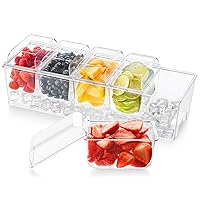 Lifewit Ice Chilled Condiment Caddy with 5 Containers(2.5 Cup), Condiment Server with Separate Lids, Serving Tray Platter with Removable Dishes for Bar Accessories, Fruit, Salad, Taco, Party Garnish