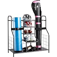 Sports Equipment Garage Organizer, Rolling Ball Storage Cart on Wheels, Basketball Rack with Baskets & Hooks, Indoor/Outdoor Sports Gear and Toys Storage