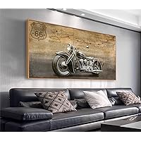 Framed Motorcycle Canvas Wall Art - Historic Route 66 Retro Vehicle Pictures for Men Boys Bedroom Wall Decor Modern Motorcross Canvas Print Artwork Home Office Wall Decoration 20