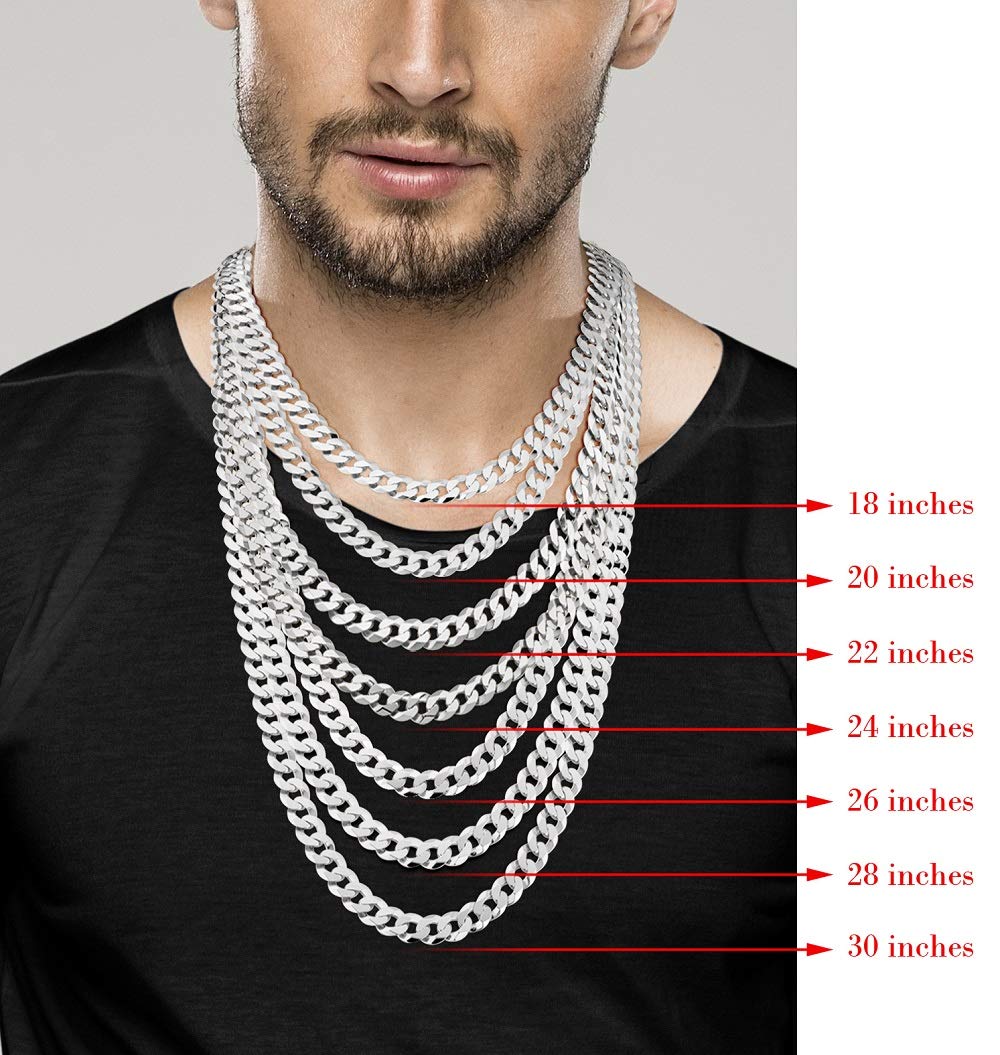 Miabella Solid 925 Sterling Silver Italian 9mm Solid Diamond-Cut Cuban Link Curb Chain Necklace For Men, Made in Italy