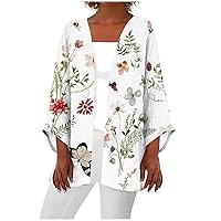 Womens Summer Lightweight Cardigan 3/4 Sleeve Open Front Casual Kimono Cover Up for Travel Grey