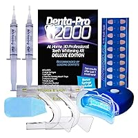 DentaPro 2000 3D Teeth Whitening Kit – Deluxe Addition Includes LED Light, (2) 5ml Gel Syringes, Custom Moldable Tray (2), Vitamin E Swab (2), Shade Guide – See Results After Just One Use!