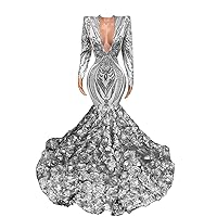 Long Sleeve V Neck Mermaid Prom Evening Dress Shower Party Celebrity Pageant Gown