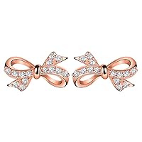Girl's 925 Sterling Silver Cubic Zirconia Butterfly Bow Stud Earrings, Rose Gold Plated
