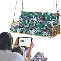 Three Seat Swing Replacement Cushions, Porch Swing Cushions, Thickened Waterproof Polyester Fabric Bench Cushion with Ties, Replacement Cushion for Outdoor Patio Swing (Green Flower, 47*40*4in)