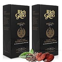 Reishi Mushroom Coffee – (2 Boxes of 30 Sachets) Black Coffee with Ganoderma Extract – All Natural Vegan Friendly Instant Coffee Packets – Zero Jitters Immune Support