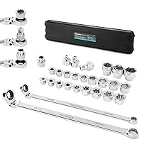 DURATECH 27PCS Extra Long Flex Head Ratcheting Wrench Set, 8-22mm, Double Box End Ratchet Wrench Set with E-type 8-22mm Replacement Heads, 10x19mm, 1/4