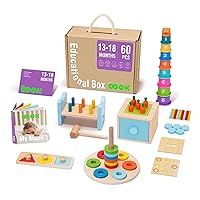 TOOKYLAND Montessori Toys for 1 Year Old, 8 in 1 Learning Educational Set Wooden Toys (Includes Stacking Cups, 3 in 1 Educational Box, Pound Bench, Shape Puzzle and More)…