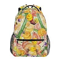 ALAZA Watercolor Tropical Fruits A Bottle of Red Wine Peach School Backpacks Business Travel Hiking Camping Rucksack Pack