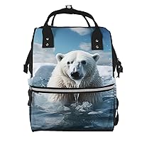 Cool Animal White Polar Bear Print Diaper Bag Multifunction Laptop Backpack Travel Daypacks Large Nappy Bag
