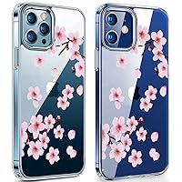 Spevert Case Compatible with iPhone 12 Case,Case for iPhone 12 Pro Case 6.1 inches, Flower Pattern Printed Clear Design Transparent Hard Back Case with TPU Bumpe Cover - Sakura