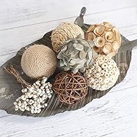6pcs 3.5inch Woven Wicker Rattan Balls Decorative Ball Twig Orbs Green Orbs Vase Bowl Filler for Tabletop Decor (Beige White)
