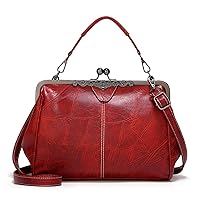 Women Kiss Lock Vintage Handbags for Women Oil Leather Evening Clutch Satchel Purse Tote