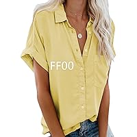 EFOFEI Women's Short Sleeves Button T-Shirt Fashion Solid Color Tunic FF00