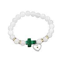 Side Cross Bangle Mustard Seed Heart Charms Crystal Beaded Bracelet for Women Y943