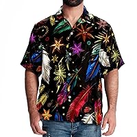 Hawaiian Shirts for Men, Mens Button Down Short Sleeve Shirt, Womens Hawaiian Shirt, Colored Feathers Dream Catcher Classical