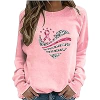Breast Cancer Awareness Shirts for Women Pink Ribbon Print Crewneck Sweatshirt Womens Fall Fashion Clothes