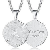 Custom4U Personalized Firefighter Necklace Saint Florian Prayer Blessing Maltese Cross/Dog Tag Pendant with Chain Custom Amulet Protector Jewelry Customized Gifts for Firemen Men Boy(Gift Box)