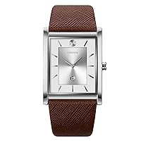 TONSHEN Men's Watch Fashion Analogue Quartz Watches Elegant Stainless Steel Bezel with Leather Strap Calendar Casual Wrist Watch