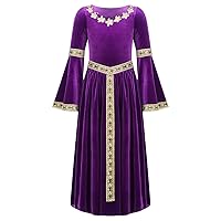 ACSUSS Big Girls Medieval Princess Maxi Dress Renaissance Long Bell Sleeve Vintage Retro Ball Gowns