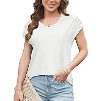 WIHOLL Womens Summer Tops Casual Short Sleeve Trendy 2024 Pleated Basic Shirts