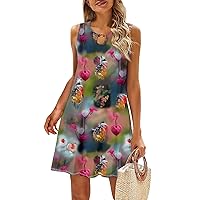 Beach Dresses for Women 2024 Vacation Hawaii Print Sexy Spaghetti Strap with Sleeveless Keyhole Neck Dress