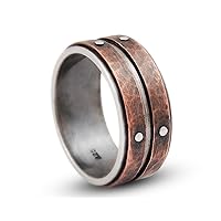 Men's Wedding Band Ring, 925 Sterling Silver With Copper Band Handamde Ring, Jewellery By Laxmi Jewellers