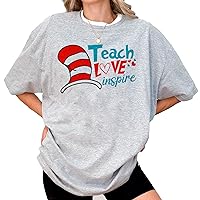 Teach Love Inspire Gift Shirt Cat in The Hat Shirt Read Across America Shirt for Women ANH Men Dr.Seuss Shirts for Teacher Multi
