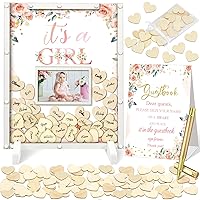 65 Pcs Baby Shower Guest Book He or She Gender Reveal Baby Shower Decorations Favors Sign in Guest Book wit Picture Frame and 60 Wooden Chip for Baby Shower Party Supplies (Floral)