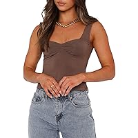 Women's Y2K Sleeveless Strappy Crop Tops Ruched Sweetheart Neck Backless Cropped Tank Top Slits Cami Shirt