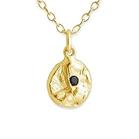 Gold Plated Silver Necklace Black Onyx Stone 9mm-3mm Charm Pendant Lobster Claw Clasp.This Unisex Handcrafted Pendant Gold Plated Necklace is the Perfect Holiday Gift Jewellery Gift