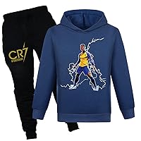 Little Boys Hooded Outfit CR7 Lightweight Tracksuit-Pullover Hoodies and Jogger Pants 2Pcs Set for Kids