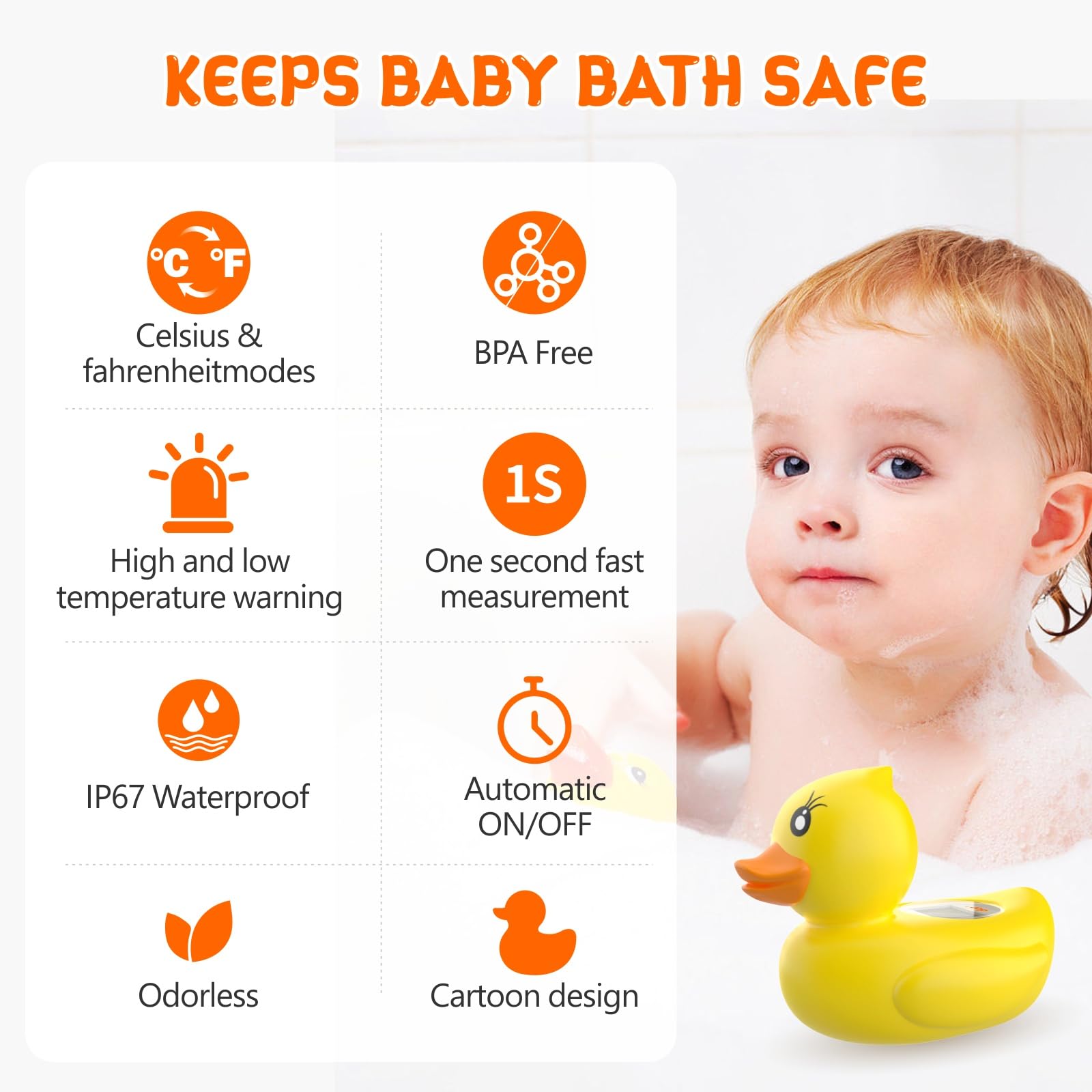 dar darouxiao Baby Bath Thermometer,Water Thermometer with Backlight Display and Temperature Warning,Bathtub Floating Toys Safety for Infant,Toddler,New Born Bath Essentials (Duck)