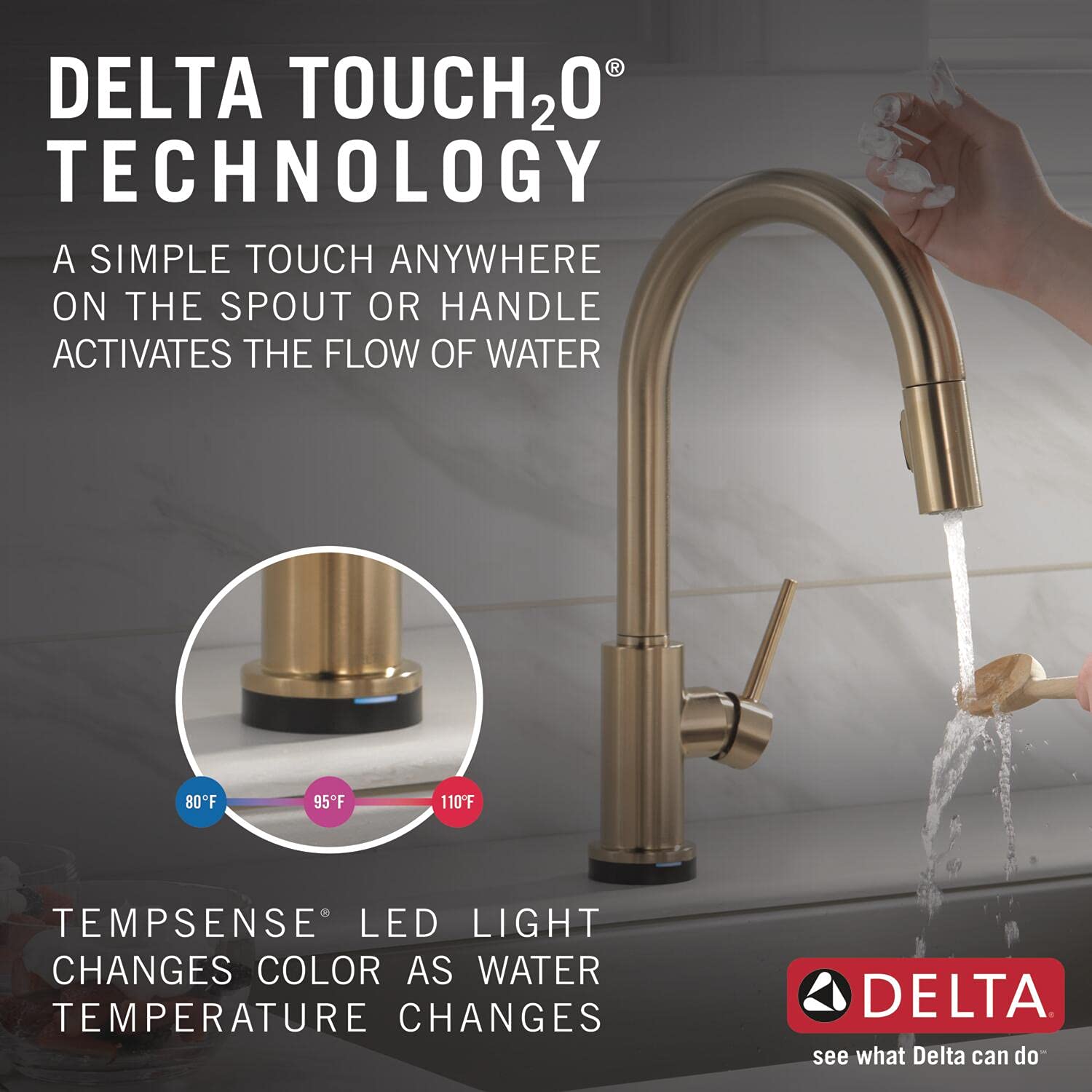 Delta Faucet Trinsic VoiceIQ Touchless Kitchen Faucet with Pull Down Sprayer, Smart Faucet, Alexa and Google Assistant Voice Activated, Gold Kitchen Faucet, Champagne Bronze 9159TV-CZ-DST