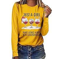 Women Just A Girl Who Loves Wine at Christmas T-Shirt Red Wine Glass Christmas Shirt Santa Hat Long Sleeve Tee Tops