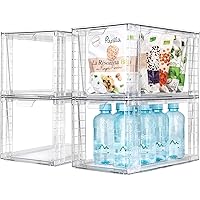 4Pack Large Stackable Kitchen Storage Drawers, Clear Foods Organizer Bins with Handles, Easily Assemble for Bathroom, Kitchen, Pantry, Cabinet, Closet (Up Handled)