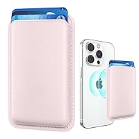 Magnetic Mag-safe Wallet Cell Phone Card Holder for Phone Case with Mag-Safe, Stronger Magnetic RFID Leather Phone Wallet Stick on Series of iPhone 15/14/13/12 and Pro/Promax, Light Pink