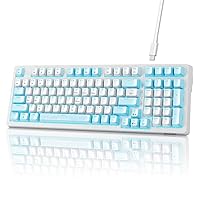 Mechanical Gaming Keyboard, Full Size 98 Anti-Ghosting Keys Brown Switch Keyboards with ICY Blue Backlight, Wired Detachable USB Type-C Gaming Keyboard with Adjustable Kickstand