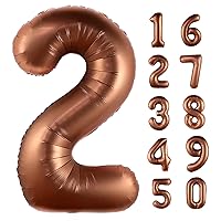40 Inch Giant Coffee Brown Number 2 Balloon, Helium Mylar Foil Number Balloons for Birthday Party, 2nd Birthday Decorations for Kids, Anniversary Party Decorations Supplies (Coffee Brown Number 2)