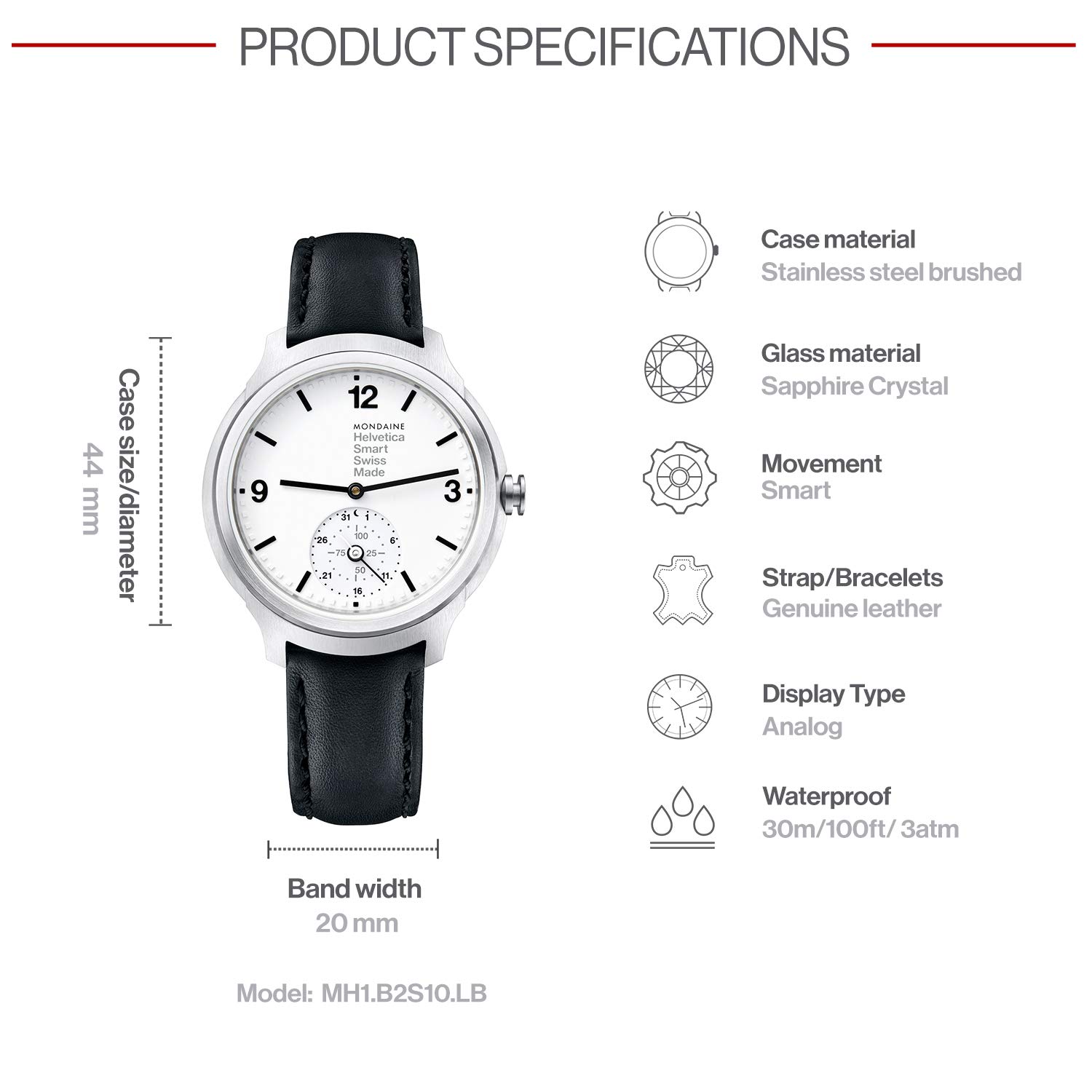 Mondaine Unisex MH1.B2S10.LB Helvetica Analog Display Quartz Black Watch