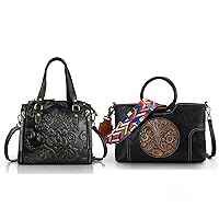 Purse and Handbags for Women Leather Shoulder Tote Handle Medium Satchel Vintage Embossing Rose Black