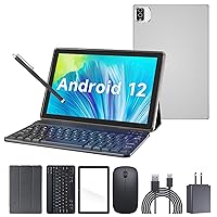 10.1-inch Android 12 tablet, 32GB ROM+2GB RAM, 2-in-1 tablet, keyboard, mouse, case, stylus, tempered film, 8-megapixel dual camera, quad-core processor, 6000mAh battery, 1280 by 800 FHD tag