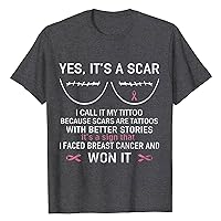 Yes It's A Scar I Call It My Tittoo T-Shirt Women Breast Cancer Awareness Tee Funny Letter Print Short Sleeve Tops