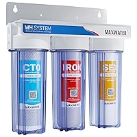 Max Water 3 Stage Water Filtration System for Whole House - Sediment+Iron Manganese+CTO Post Carbon-3/4