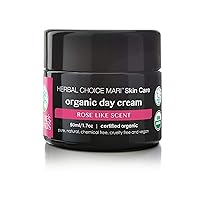Organic Day Cream (Rose Like Scent) by Herbal Choice Mari; 1.7 Fl Oz Glass Jar; Moisturizer For All Skin Types