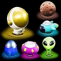 Bath Toys Light Up Floating Space Bath Tub Toy Set 6pcs Glowing Bath Toy Universe Theme Toy with Astronaut Rocket Ship Alien UFO Planet Model Educational Preschool Shower Pool Toys Gift for Kids